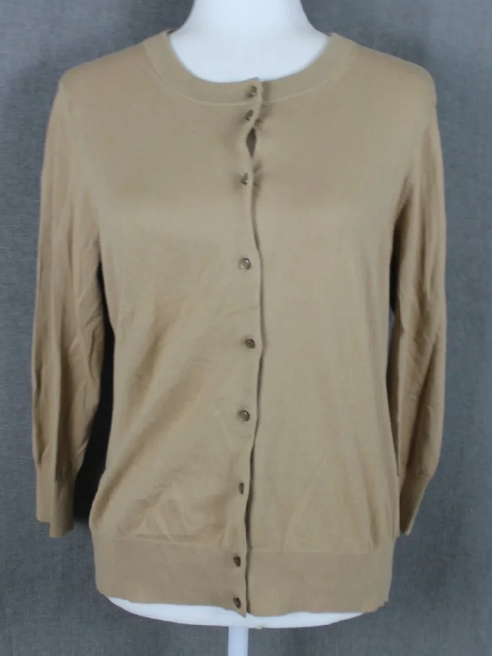 J. Crew The Clare Cardigan Women's Size L 3/4 Sleeve Cotton Sweater Tan NWT